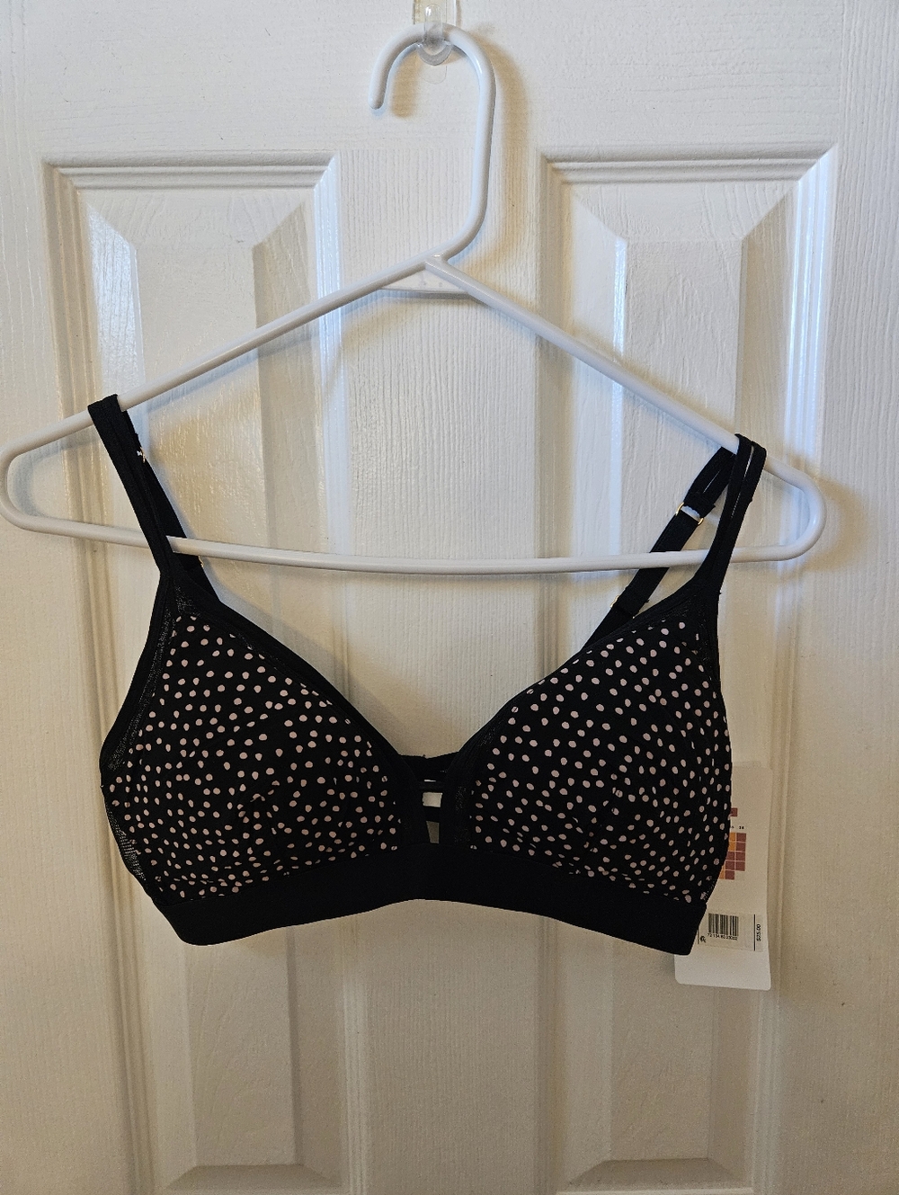 ALL YOU LIVELY No Wire Bra with Padded Cups - L - Black with Pink Polka Dots NEW